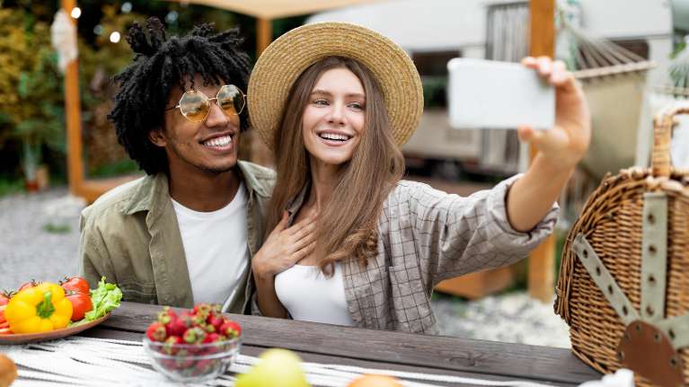 A couple in Mona Vale NSW eating healthy fruits and vegetables